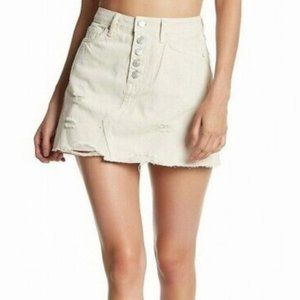 Free People Cream Denim Mini Skirt